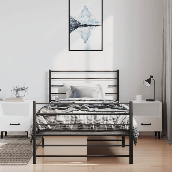Cadru pat metalic cu tăblii de cap/picioare, negru, 100x200 cm WALTI