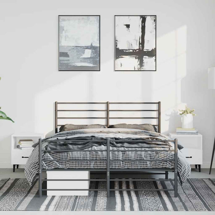 Cadru pat metalic cu tăblie de cap/picioare, negru, 150x200 cm WALTI