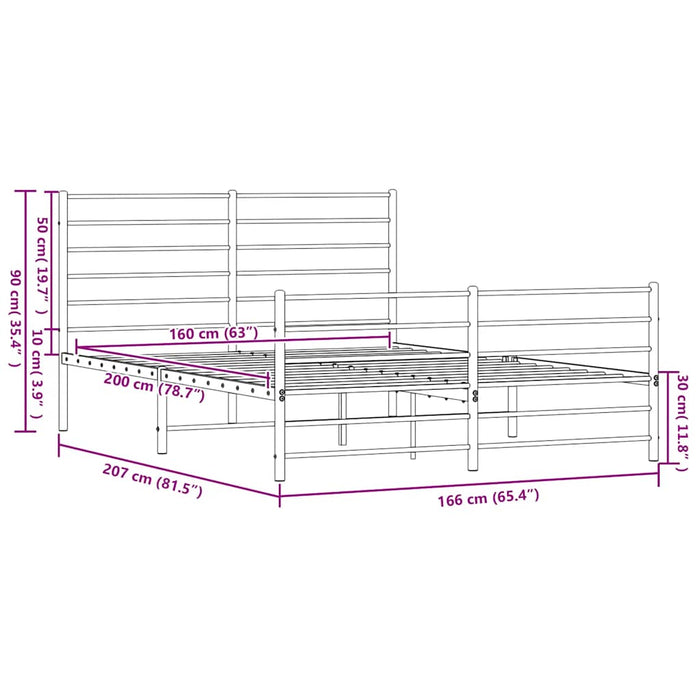 Cadru pat fără saltea, cu tăblie picioare negru 160x200cm metal - WALTI WALTI