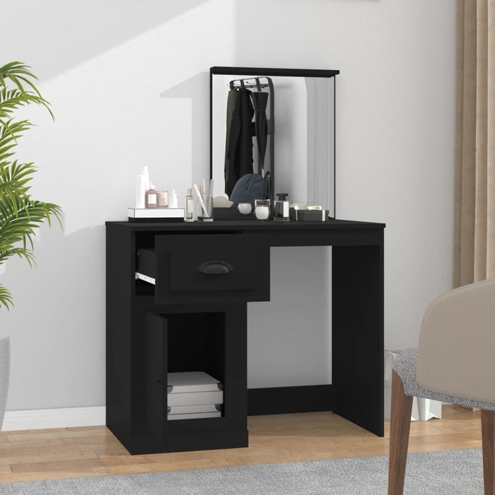 Masă de toaletă cu oglindă, negru 90x50x132,5 cm lemn prelucrat - WALTI WALTI