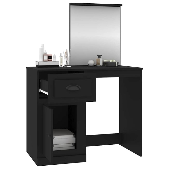 Masă de toaletă cu oglindă, negru 90x50x132,5 cm lemn prelucrat - WALTI WALTI