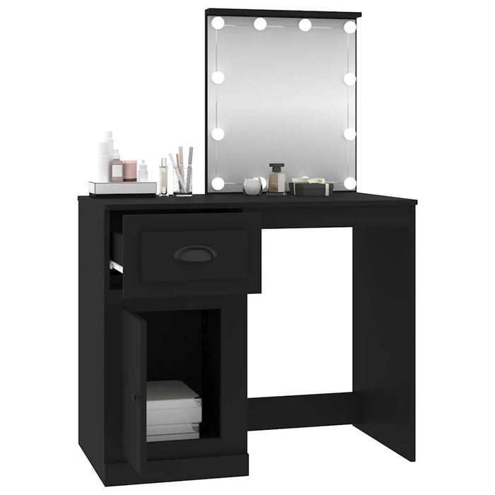 Masă de toaletă cu LED, negru, 90x50x132,5 cm, lemn prelucrat - WALTI WALTI