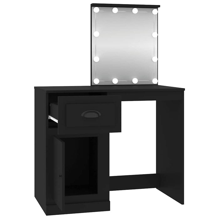 Masă de toaletă cu LED, negru, 90x50x132,5 cm, lemn prelucrat - WALTI WALTI