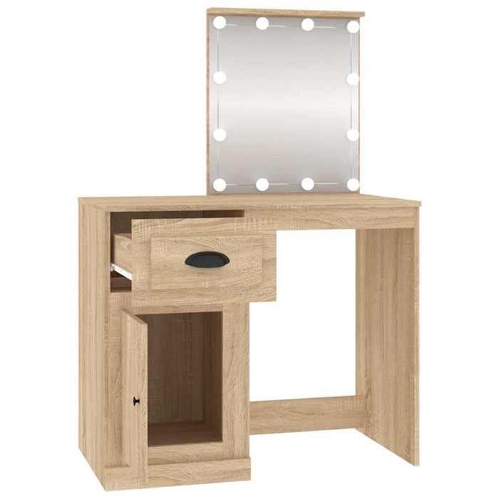 Masă toaletă cu LED, stejar sonoma 90x50x132,5 cm lemn compozit - WALTI WALTI