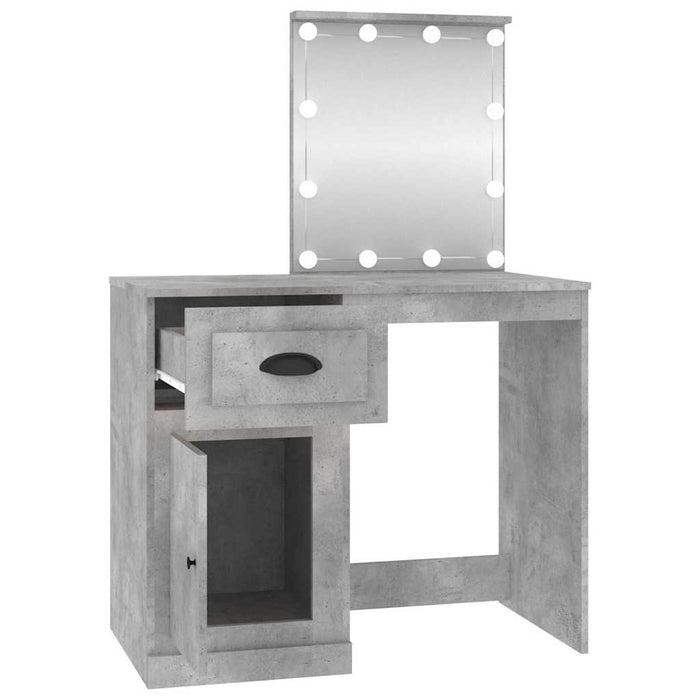 Masă de toaletă cu LED, gri beton, 90x50x132,5 cm lemn compozit - WALTI WALTI