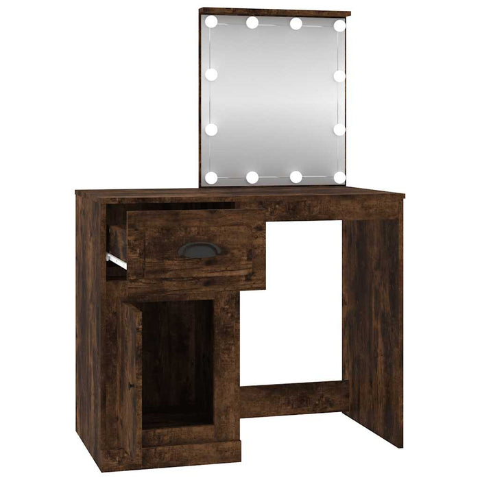 Masă de toaletă cu LED, stejar fumuriu 90x50x132,5 cm lemn - WALTI WALTI
