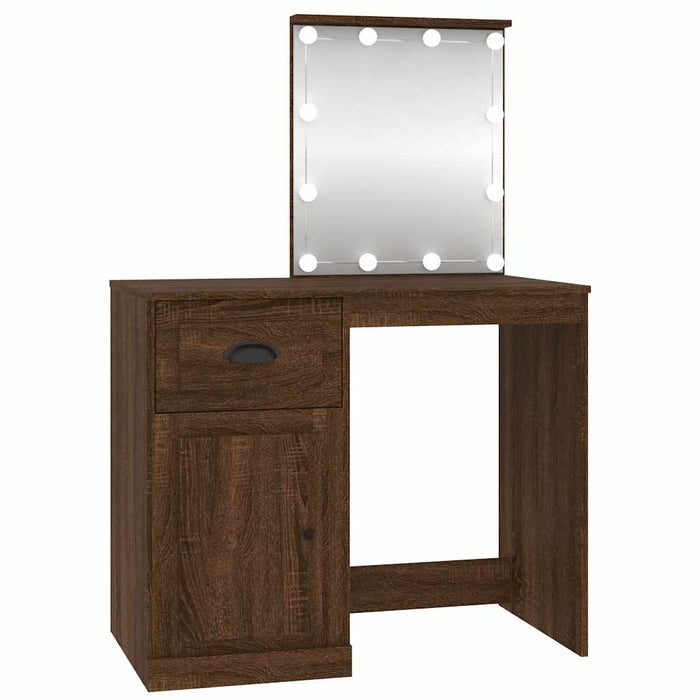 Masă toaletă cu LED, stejar maro, 90x50x132,5 cm lemn prelucrat - WALTI WALTI