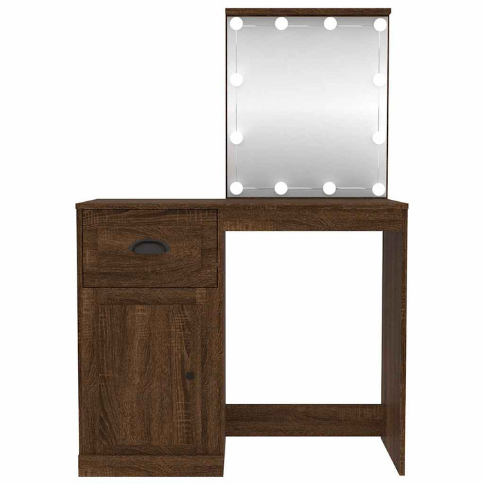 Masă toaletă cu LED, stejar maro, 90x50x132,5 cm lemn prelucrat - WALTI WALTI