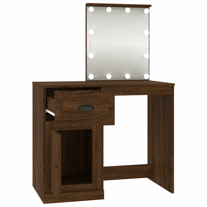 Masă toaletă cu LED, stejar maro, 90x50x132,5 cm lemn prelucrat - WALTI WALTI