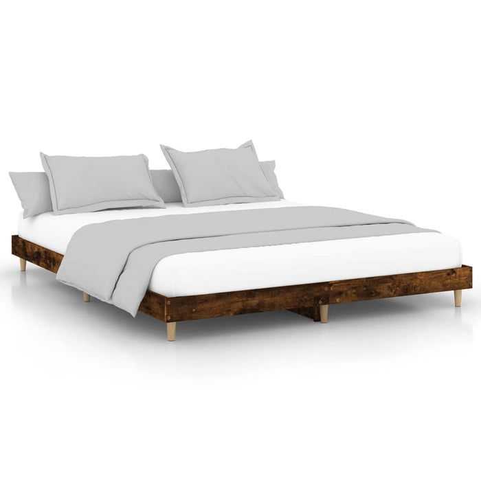 Cadru pat fără saltea Stejar afumat 200x200 cm Lemn prelucrat WALTI
