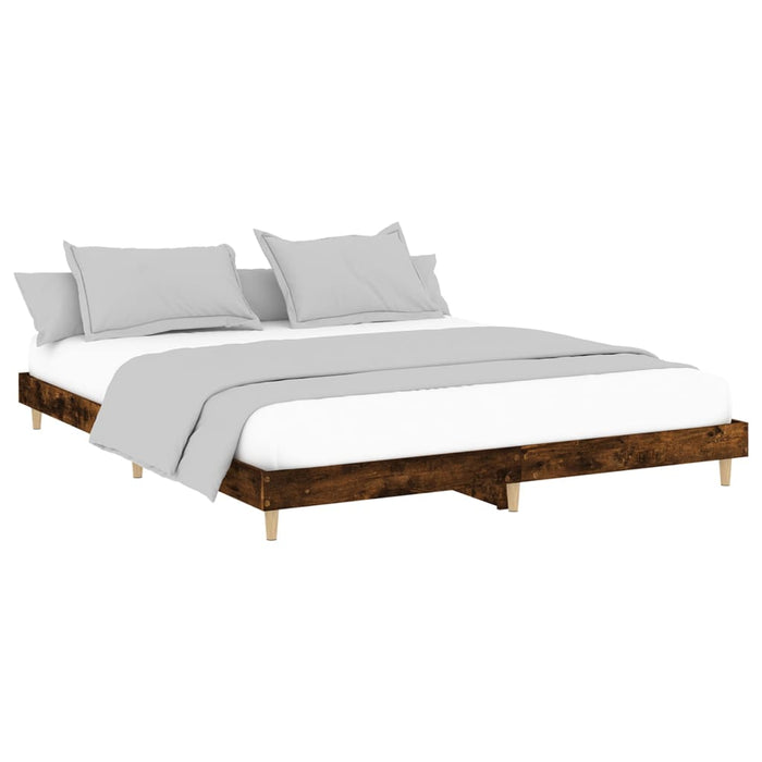 Cadru pat fără saltea Stejar afumat 200x200 cm Lemn prelucrat WALTI