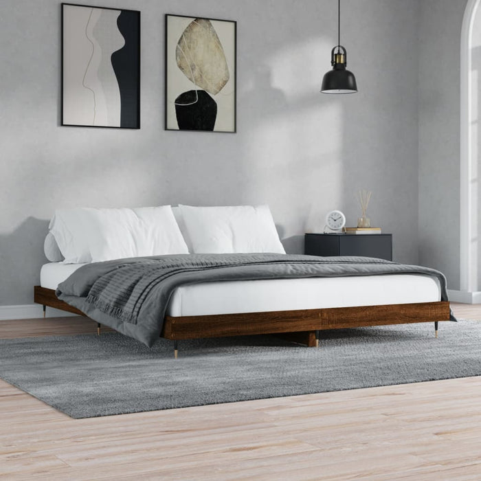 Cadru de pat fără saltea Stejar maro 200x200 cm Lemn prelucrat WALTI