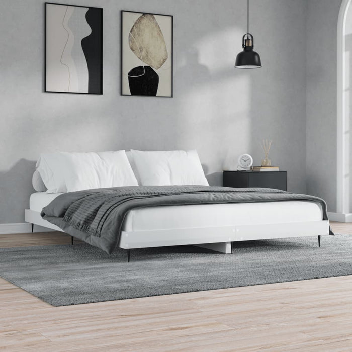 Cadru de pat, alb extralucios, 150x200 cm, lemn prelucrat - WALTI WALTI