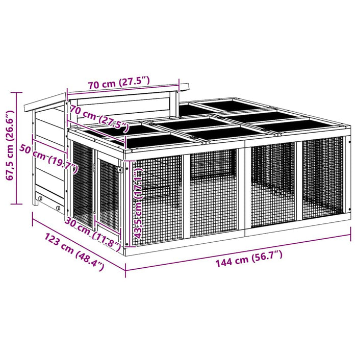 Cușcă pentru iepuri maro 144x123x67,5 cm din lemn masiv de pin - WALTI WALTI