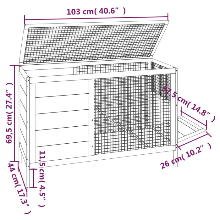 Cușcă pentru iepuri maro 103x44x69,5 cm lemn masiv de pin - WALTI WALTI
