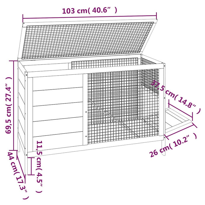 Cușcă pentru iepuri gri 103x44x69,5 cm lemn masiv de pin - WALTI WALTI
