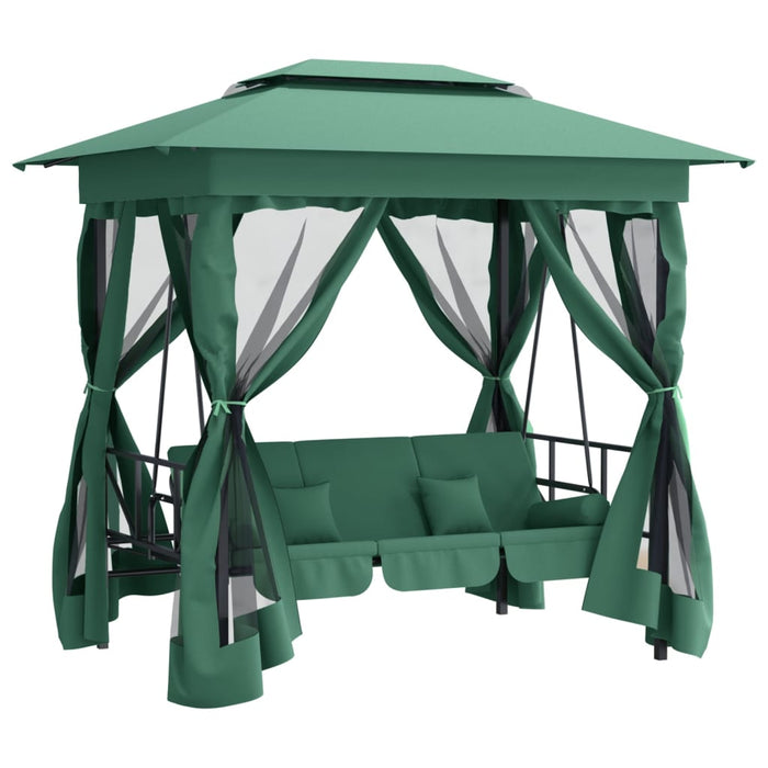 Pavilion de grădină & balansoar convertibil verde textil & oțel - WALTI WALTI