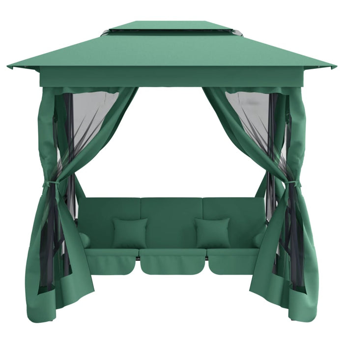 Pavilion de grădină & balansoar convertibil verde textil & oțel - WALTI WALTI