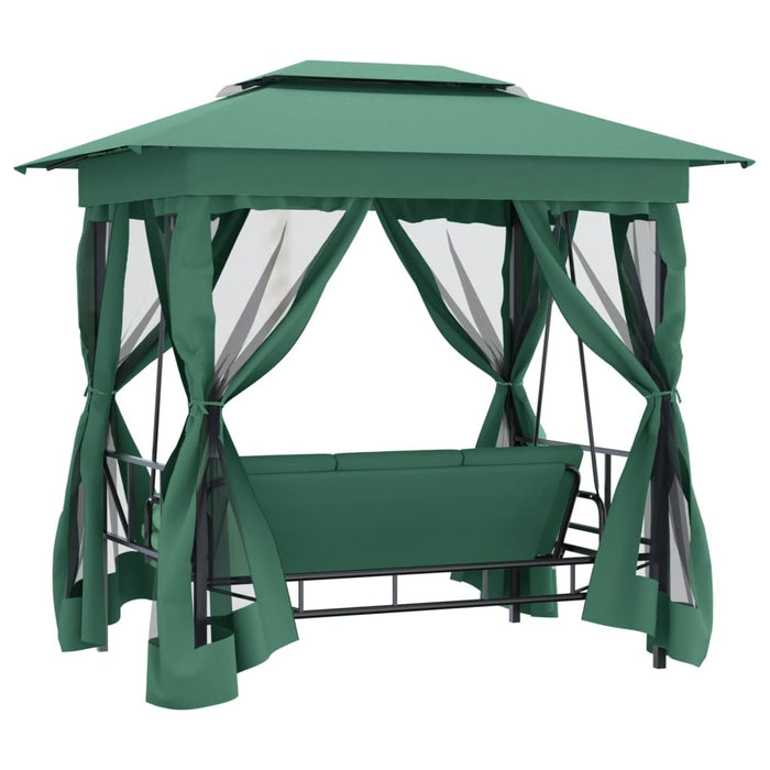 Pavilion de grădină & balansoar convertibil verde textil & oțel - WALTI WALTI