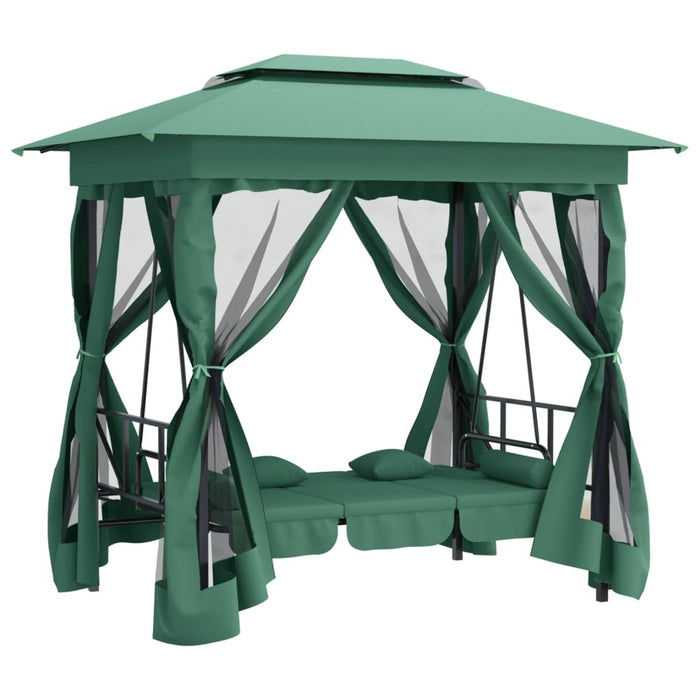 Pavilion de grădină & balansoar convertibil verde textil & oțel - WALTI WALTI
