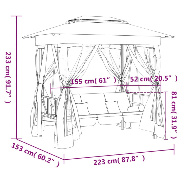 Pavilion de grădină & balansoar convertibil verde textil & oțel - WALTI WALTI