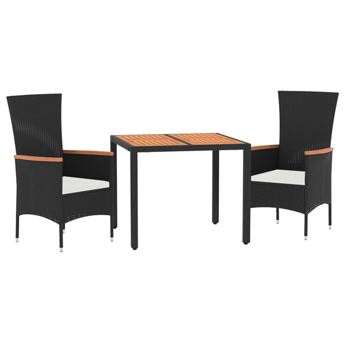 Set mobilier de grădină cu perne, 3 piese, negru, poliratan WALTI