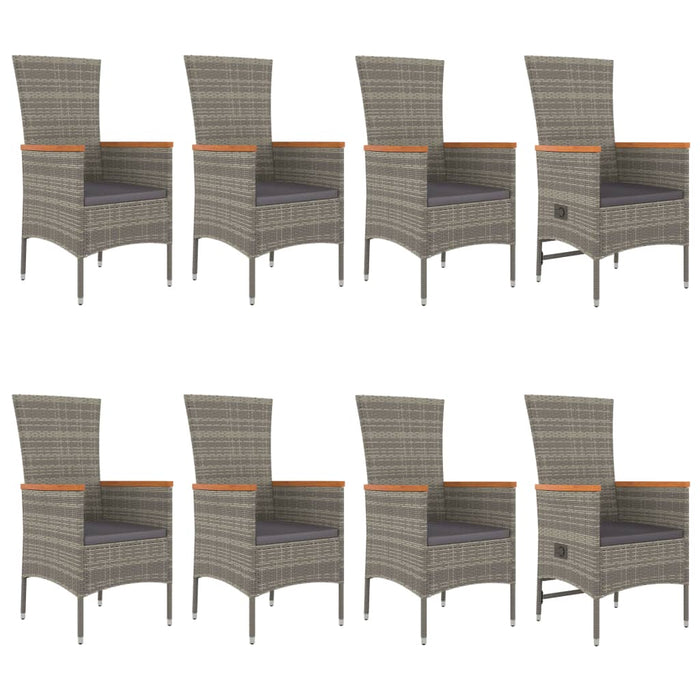 Set mobilier grădină cu perne, 9 piese, gri, poliratan - WALTI WALTI