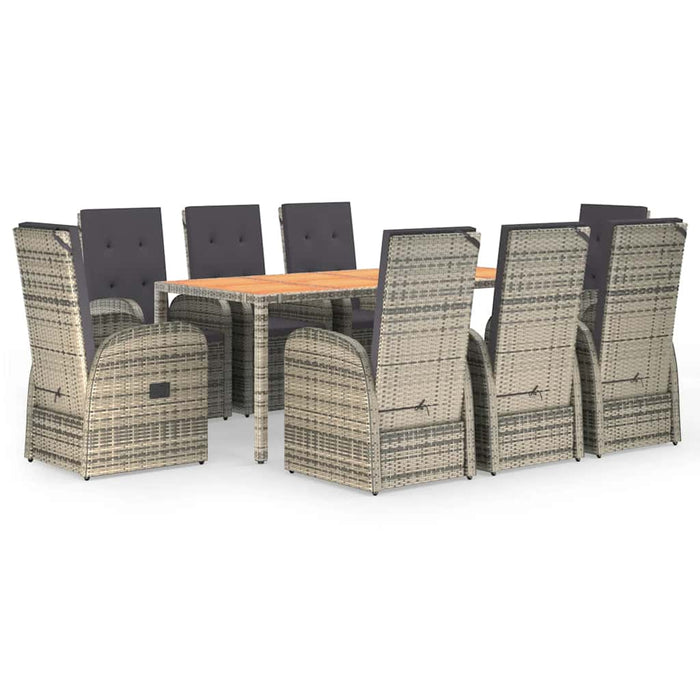 Set mobilier grădină cu perne, 9 piese, gri, poliratan - WALTI WALTI