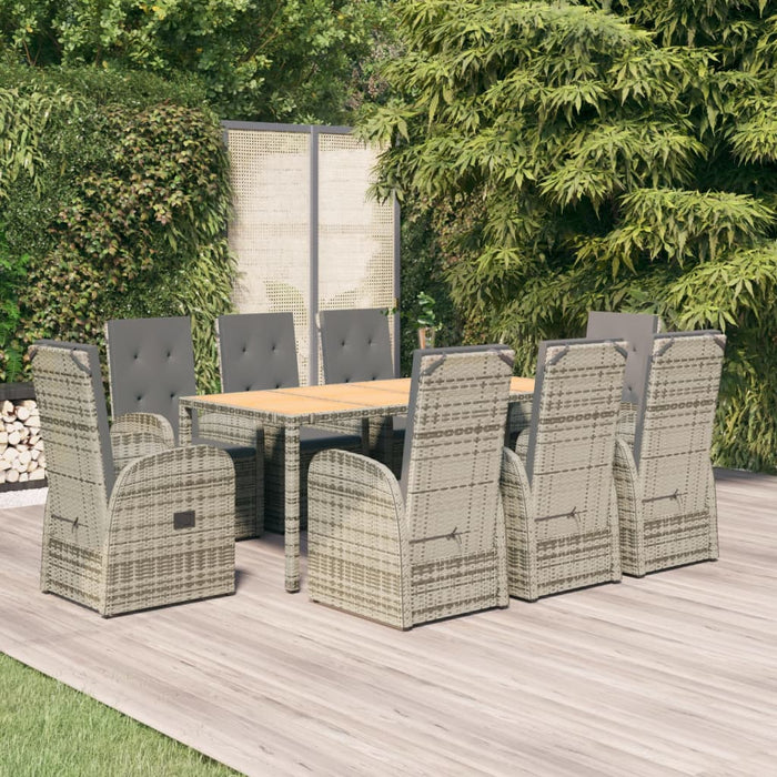 Set mobilier grădină cu perne, 9 piese, gri, poliratan - WALTI WALTI