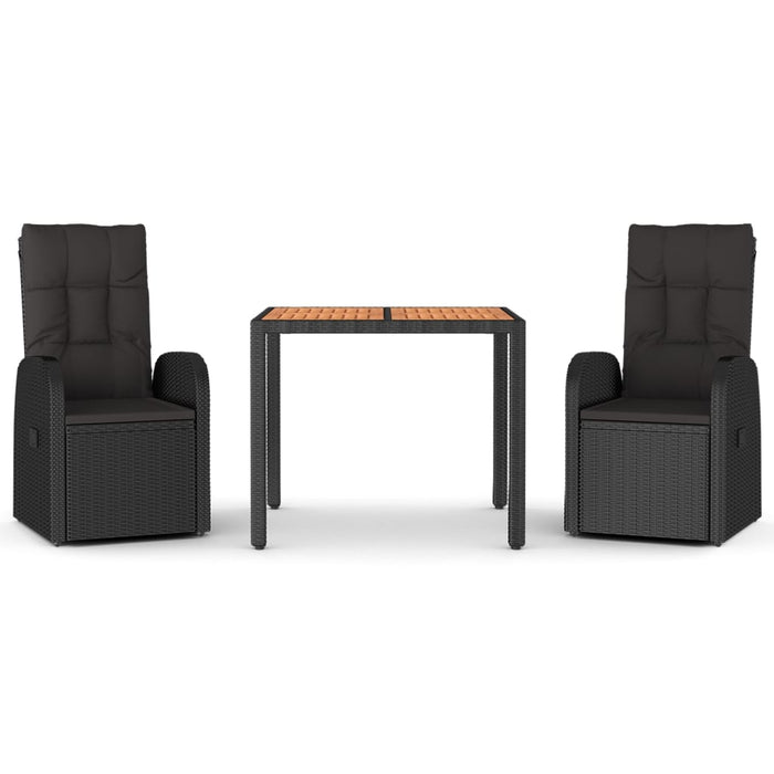 Set mobilier de grădină cu perne, 3 piese, negru, poliratan WALTI