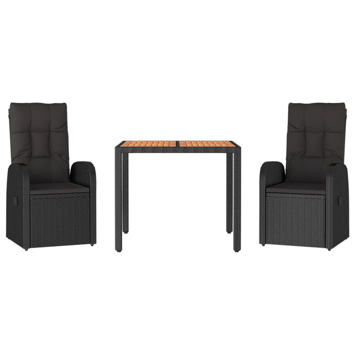 Set mobilier de grădină cu perne, 3 piese, negru, poliratan WALTI