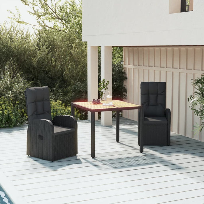 Set mobilier de grădină cu perne, 3 piese, negru, poliratan WALTI