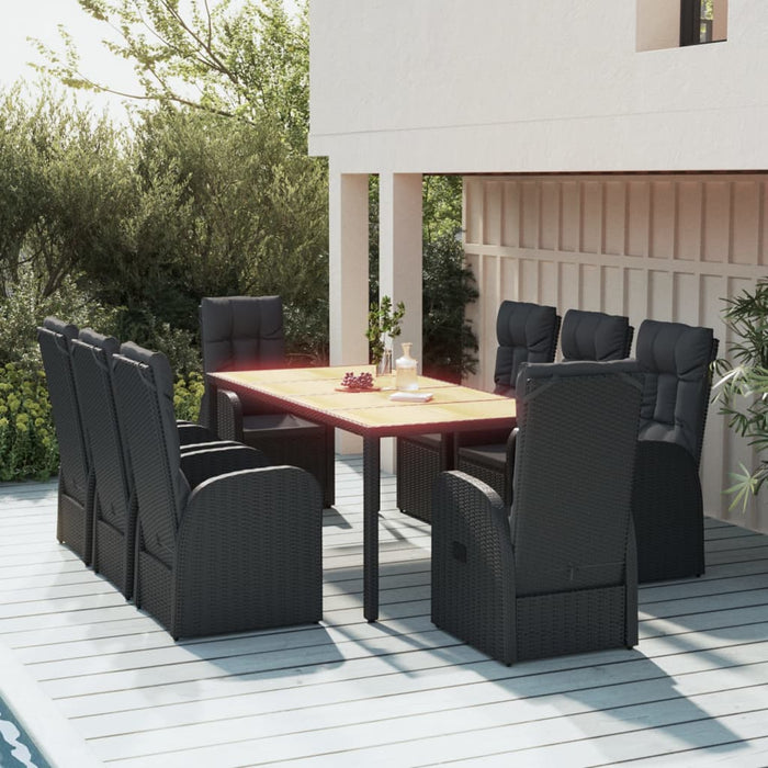 Set mobilier de grădină cu perne, 9 piese, negru, poliratan - WALTI WALTI