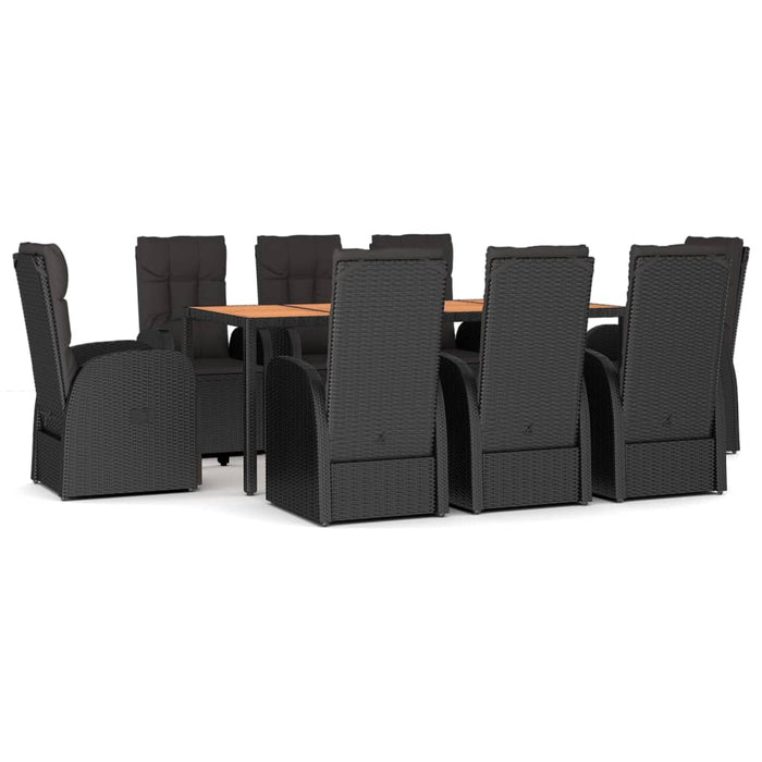 Set mobilier de grădină cu perne, 9 piese, negru, poliratan WALTI