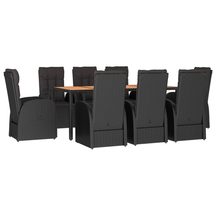 Set mobilier de grădină cu perne, 9 piese, negru, poliratan WALTI