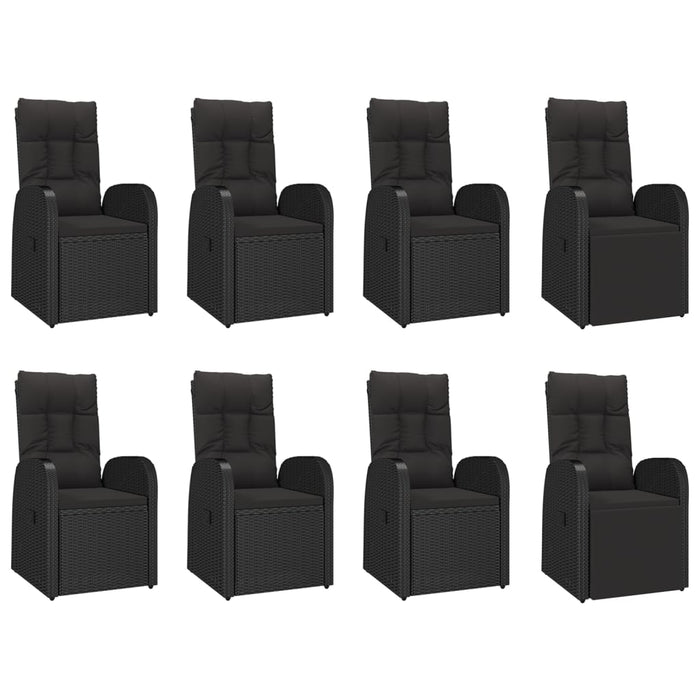 Set mobilier de grădină cu perne, 9 piese, negru, poliratan WALTI