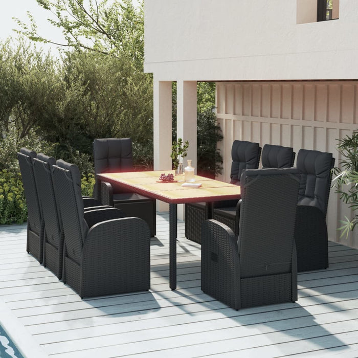 Set mobilier de grădină cu perne, 9 piese, negru, poliratan WALTI