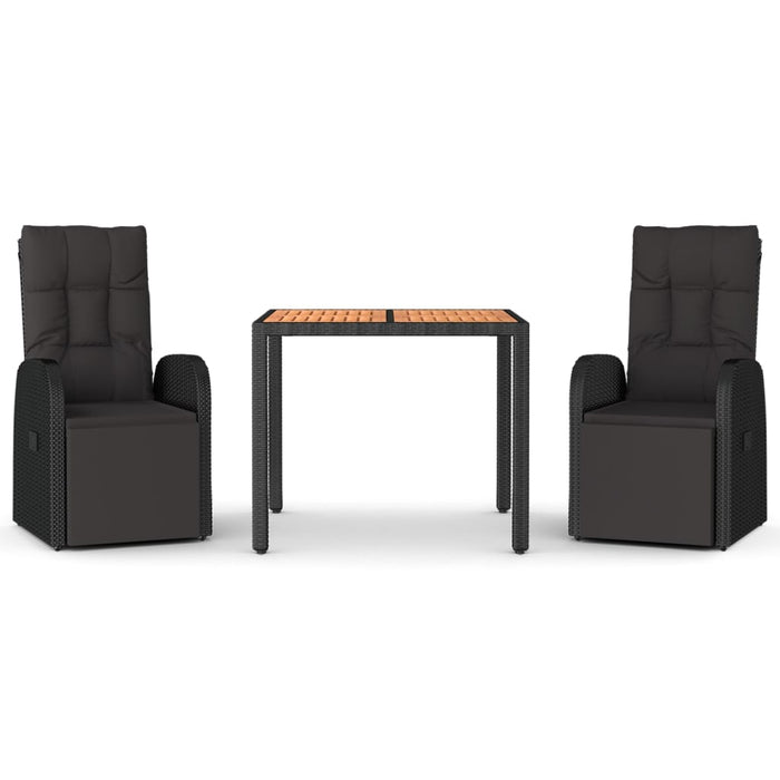 Set masă pentru grădină, 3 piese, negru, poliratan/lemn acacia - WALTI WALTI