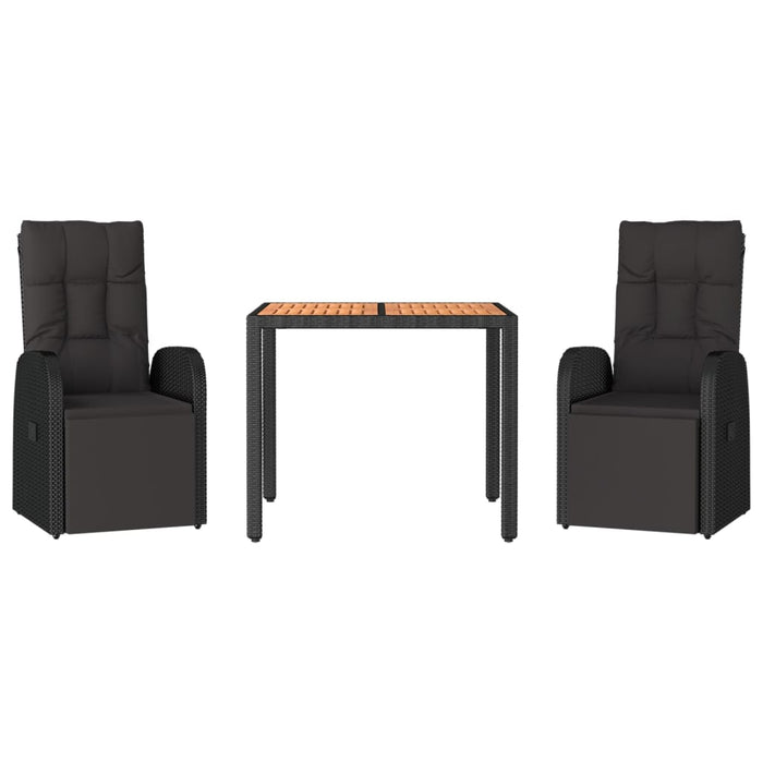 Set masă pentru grădină, 3 piese, negru, poliratan/lemn acacia - WALTI WALTI
