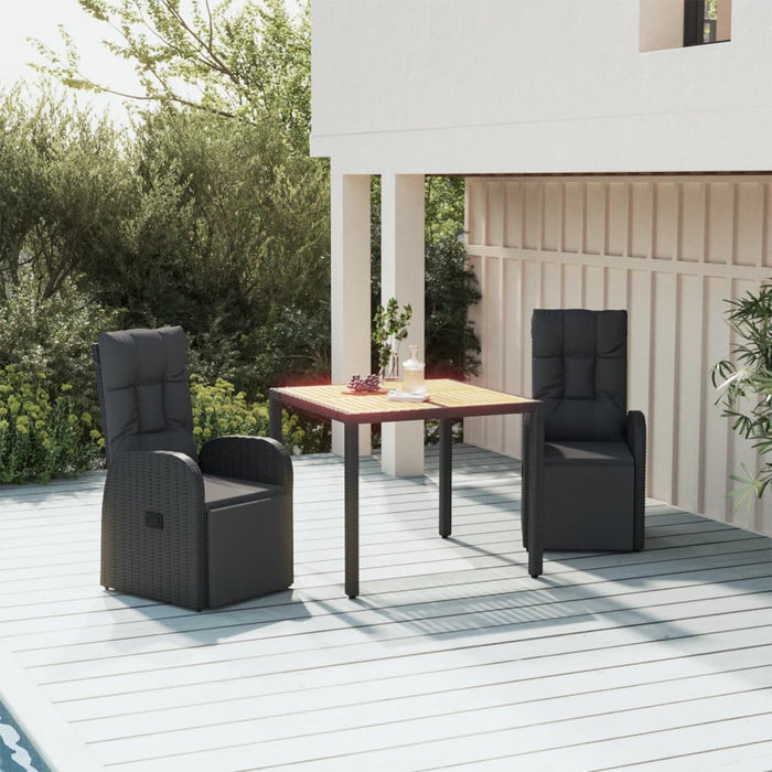Set masă pentru grădină, 3 piese, negru, poliratan/lemn acacia - WALTI WALTI