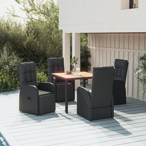 Set masă pentru grădină, 5 piese, negru, poliratan/lemn acacia - WALTI WALTI