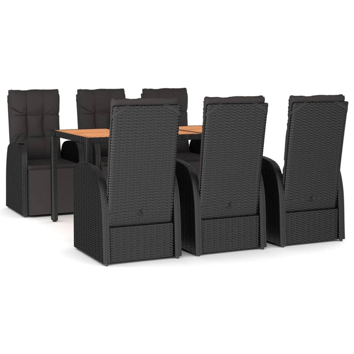 Set masă pentru grădină, 7 piese, negru, poliratan/lemn acacia - WALTI WALTI