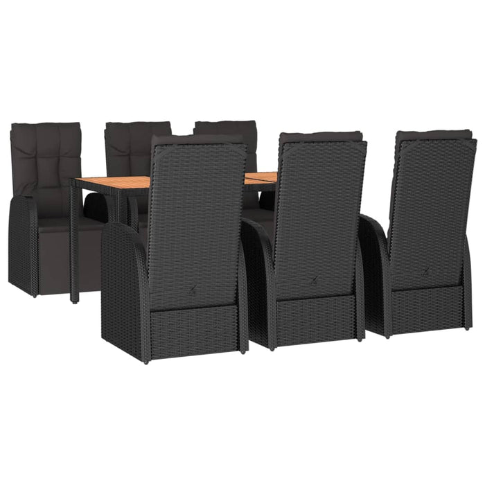 Set masă pentru grădină, 7 piese, negru, poliratan/lemn acacia - WALTI WALTI