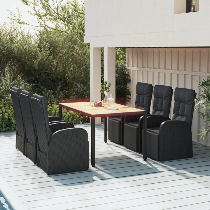 Set masă pentru grădină, 7 piese, negru, poliratan/lemn acacia - WALTI WALTI
