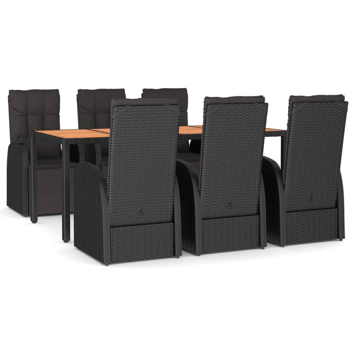 Set masă pentru grădină, 7 piese, negru, poliratan/lemn acacia - WALTI WALTI