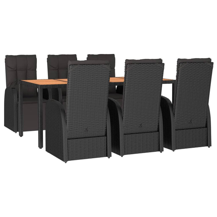 Set masă pentru grădină, 7 piese, negru, poliratan/lemn acacia - WALTI WALTI