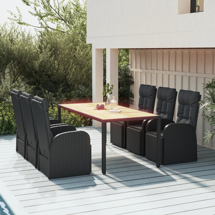 Set masă pentru grădină, 7 piese, negru, poliratan/lemn acacia - WALTI WALTI