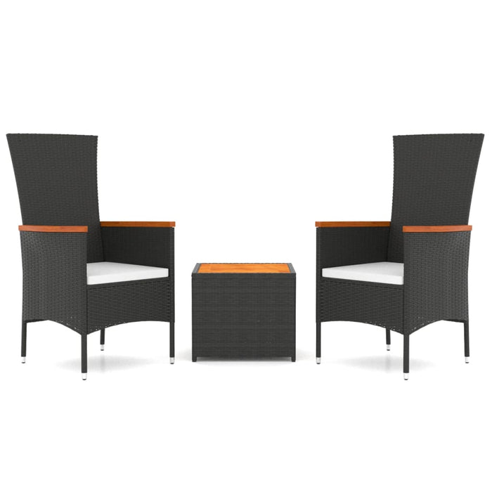Set șezlonguri grădină, 3 piese, negru, poliratan&lemn acacia - WALTI WALTI