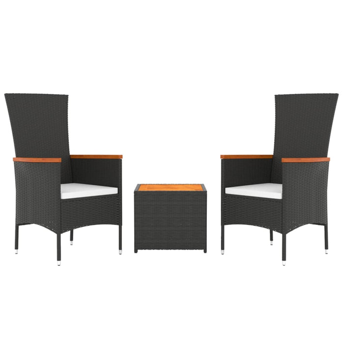 Set șezlonguri grădină, 3 piese, negru, poliratan&lemn acacia - WALTI WALTI