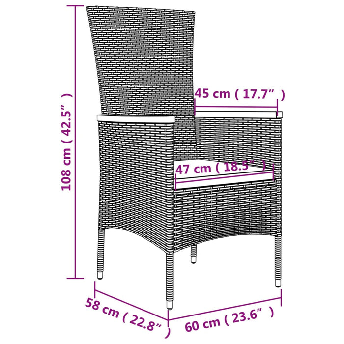 Set șezlonguri grădină, 3 piese, negru, poliratan&lemn acacia - WALTI WALTI